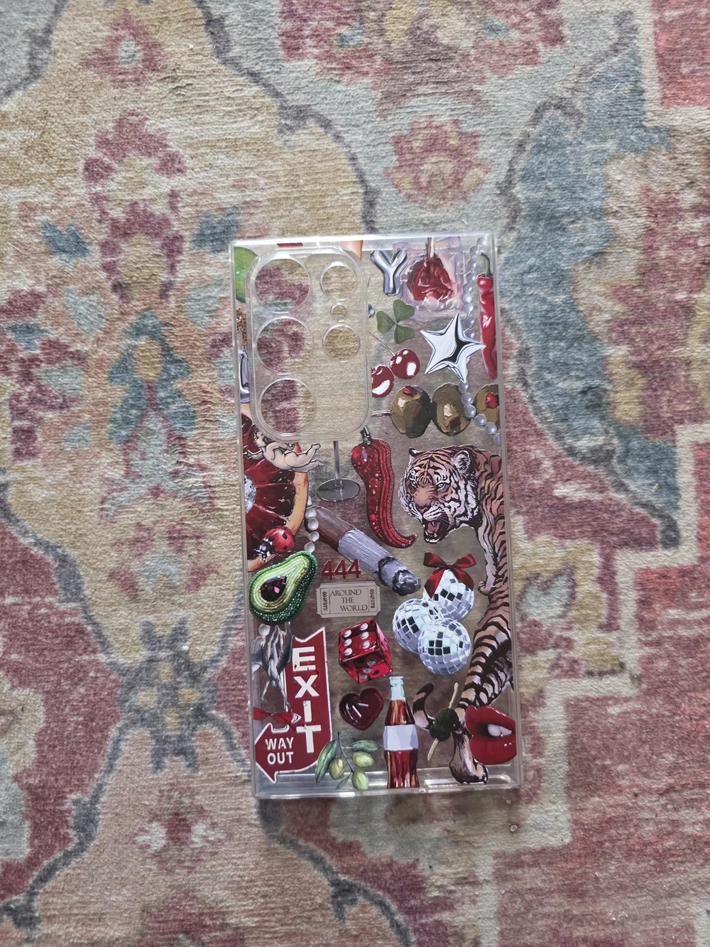Clear Decorative Phone Case with Red & Black Accents Samsung Galaxy Ultra S23